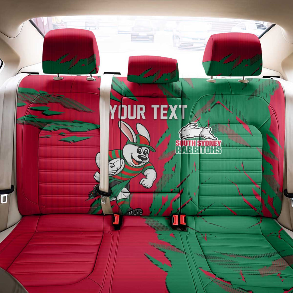 Personalized South Sydney Rabbitohs Back Car Seat Cover Dynamic Lightning Mascot Rugby Australia