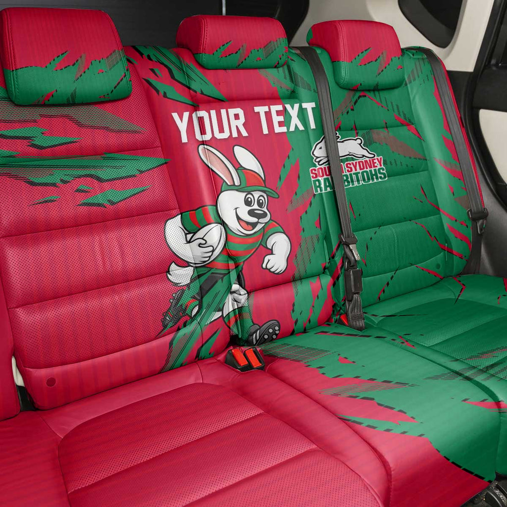 Personalized South Sydney Rabbitohs Back Car Seat Cover Dynamic Lightning Mascot Rugby Australia