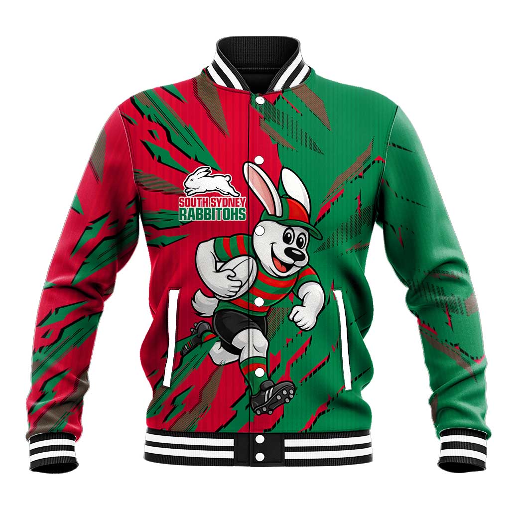 Personalized South Sydney Rabbitohs Baseball Jacket Dynamic Lightning Mascot Rugby Australia