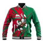 Personalized South Sydney Rabbitohs Baseball Jacket Dynamic Lightning Mascot Rugby Australia