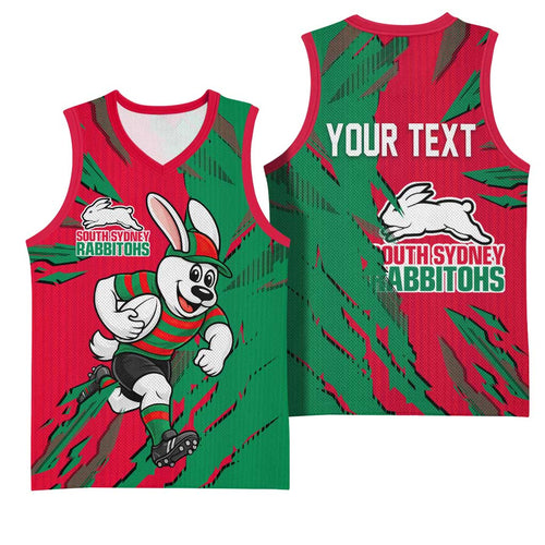 Personalized South Sydney Rabbitohs Basketball Jersey Dynamic Lightning Mascot Rugby Australia