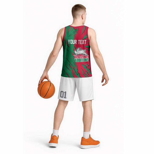 Personalized South Sydney Rabbitohs Basketball Jersey Dynamic Lightning Mascot Rugby Australia