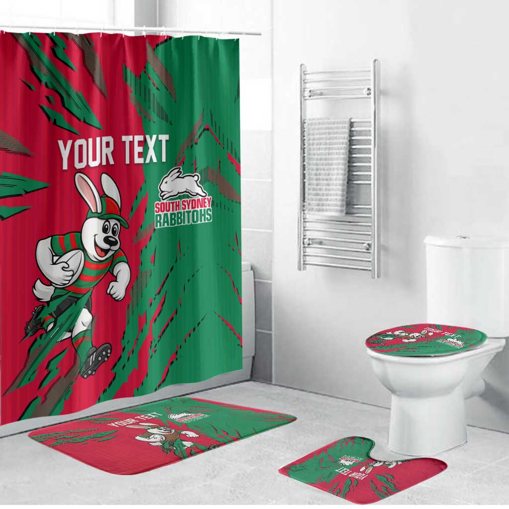 Personalized South Sydney Rabbitohs Bathroom Set Dynamic Lightning Mascot Rugby Australia