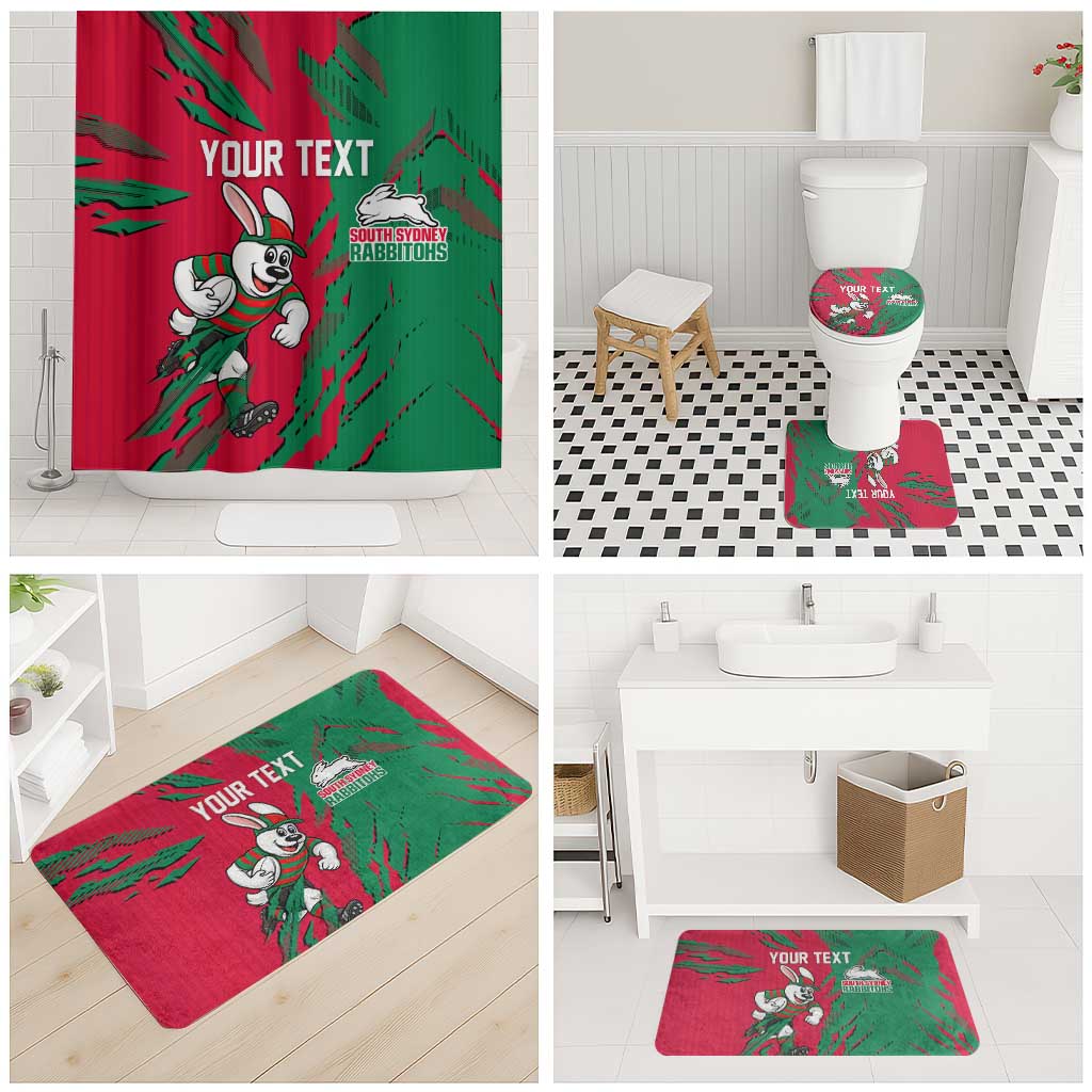 Personalized South Sydney Rabbitohs Bathroom Set Dynamic Lightning Mascot Rugby Australia
