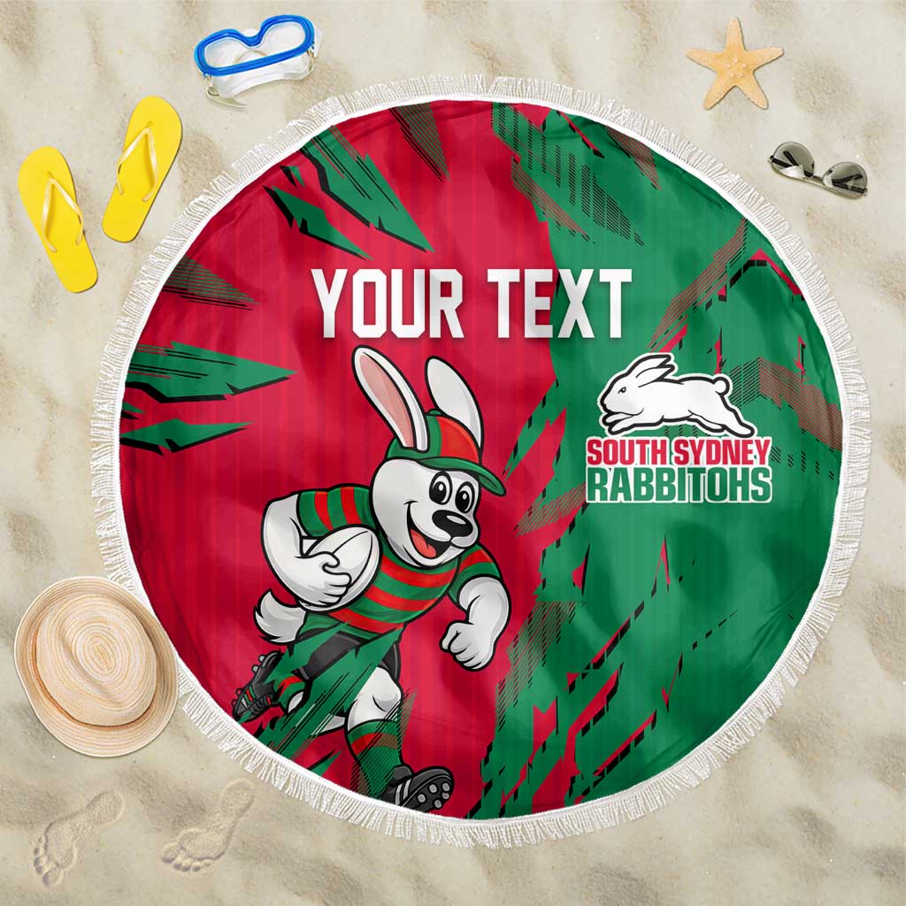 Personalized South Sydney Rabbitohs Beach Blanket Dynamic Lightning Mascot Rugby Australia