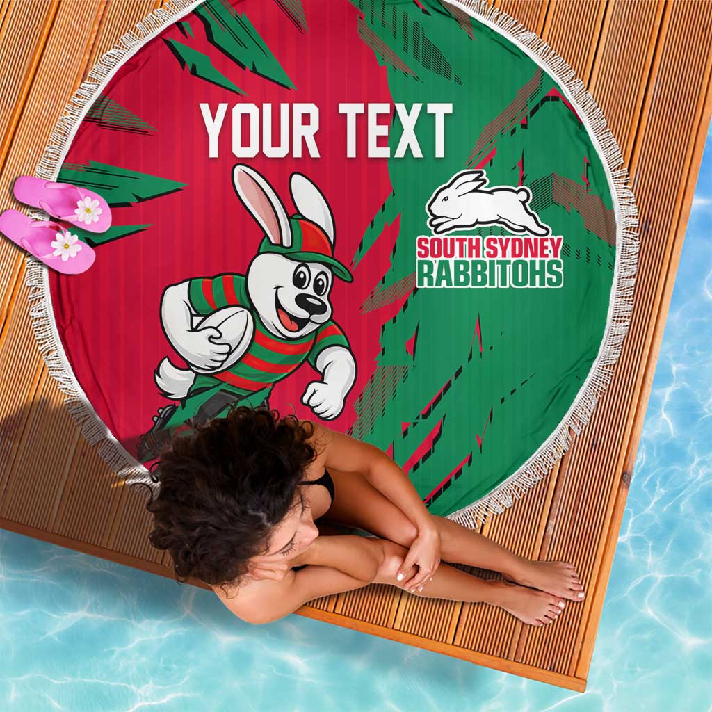 Personalized South Sydney Rabbitohs Beach Blanket Dynamic Lightning Mascot Rugby Australia