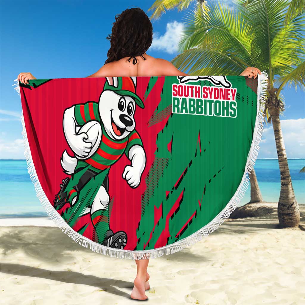 Personalized South Sydney Rabbitohs Beach Blanket Dynamic Lightning Mascot Rugby Australia