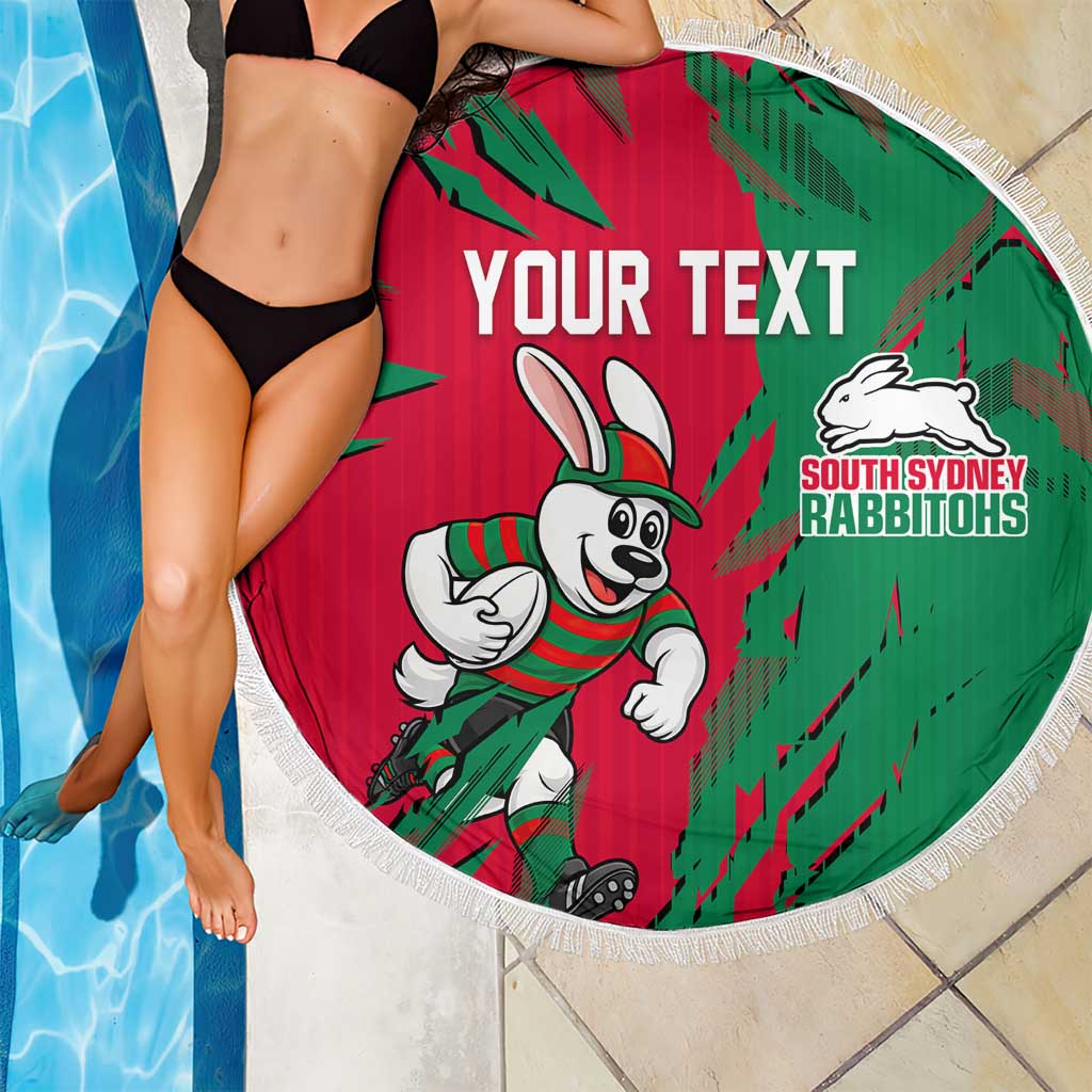 Personalized South Sydney Rabbitohs Beach Blanket Dynamic Lightning Mascot Rugby Australia