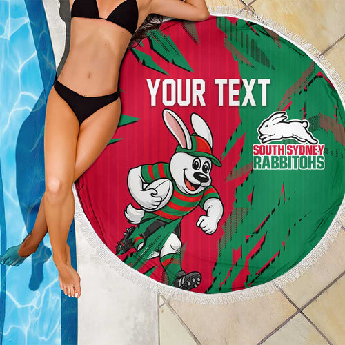Personalized South Sydney Rabbitohs Beach Blanket Dynamic Lightning Mascot Rugby Australia