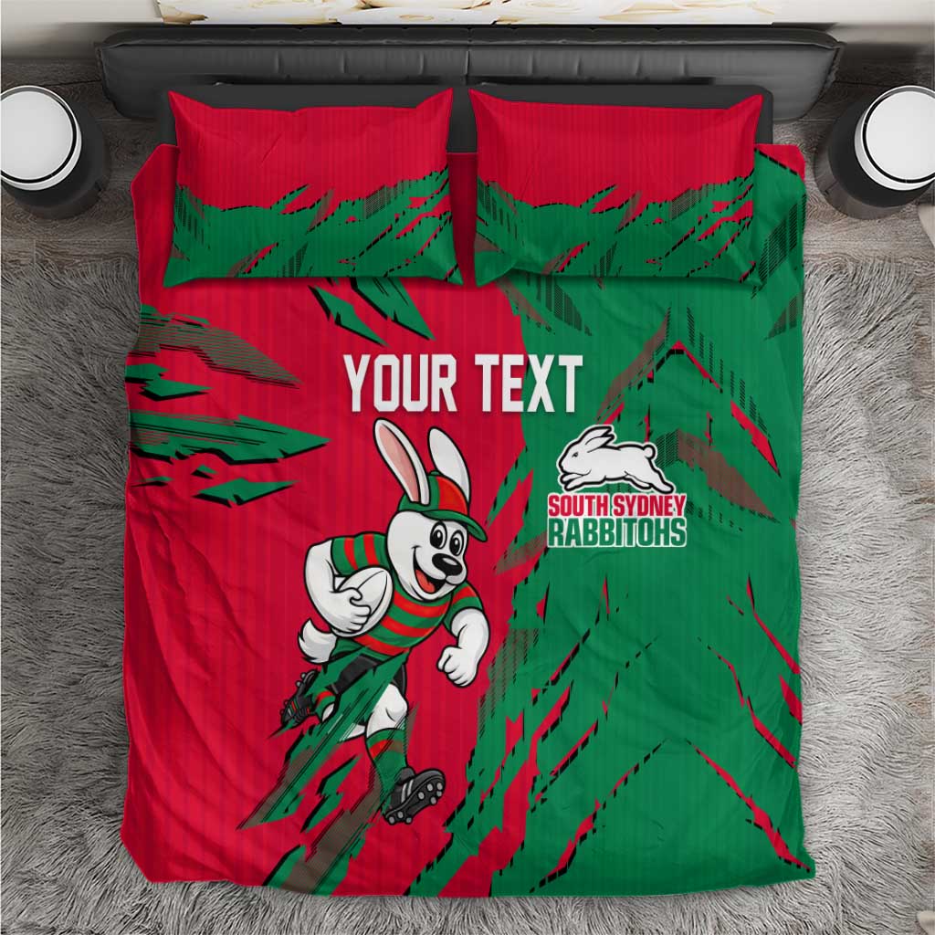Personalized South Sydney Rabbitohs Bedding Set Dynamic Lightning Mascot Rugby Australia