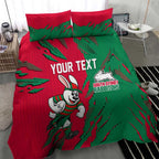 Personalized South Sydney Rabbitohs Bedding Set Dynamic Lightning Mascot Rugby Australia