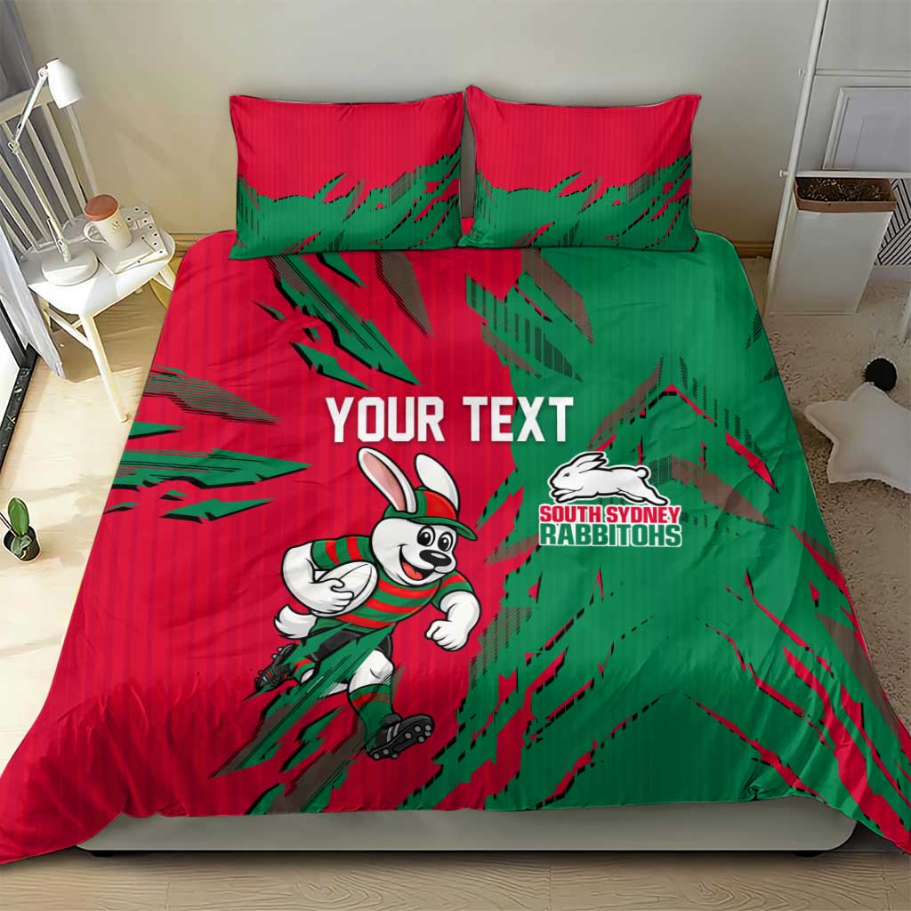 Personalized South Sydney Rabbitohs Bedding Set Dynamic Lightning Mascot Rugby Australia