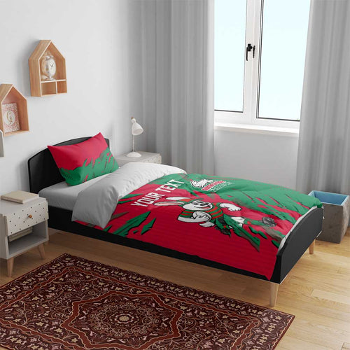 Personalized South Sydney Rabbitohs Bedding Set Dynamic Lightning Mascot Rugby Australia
