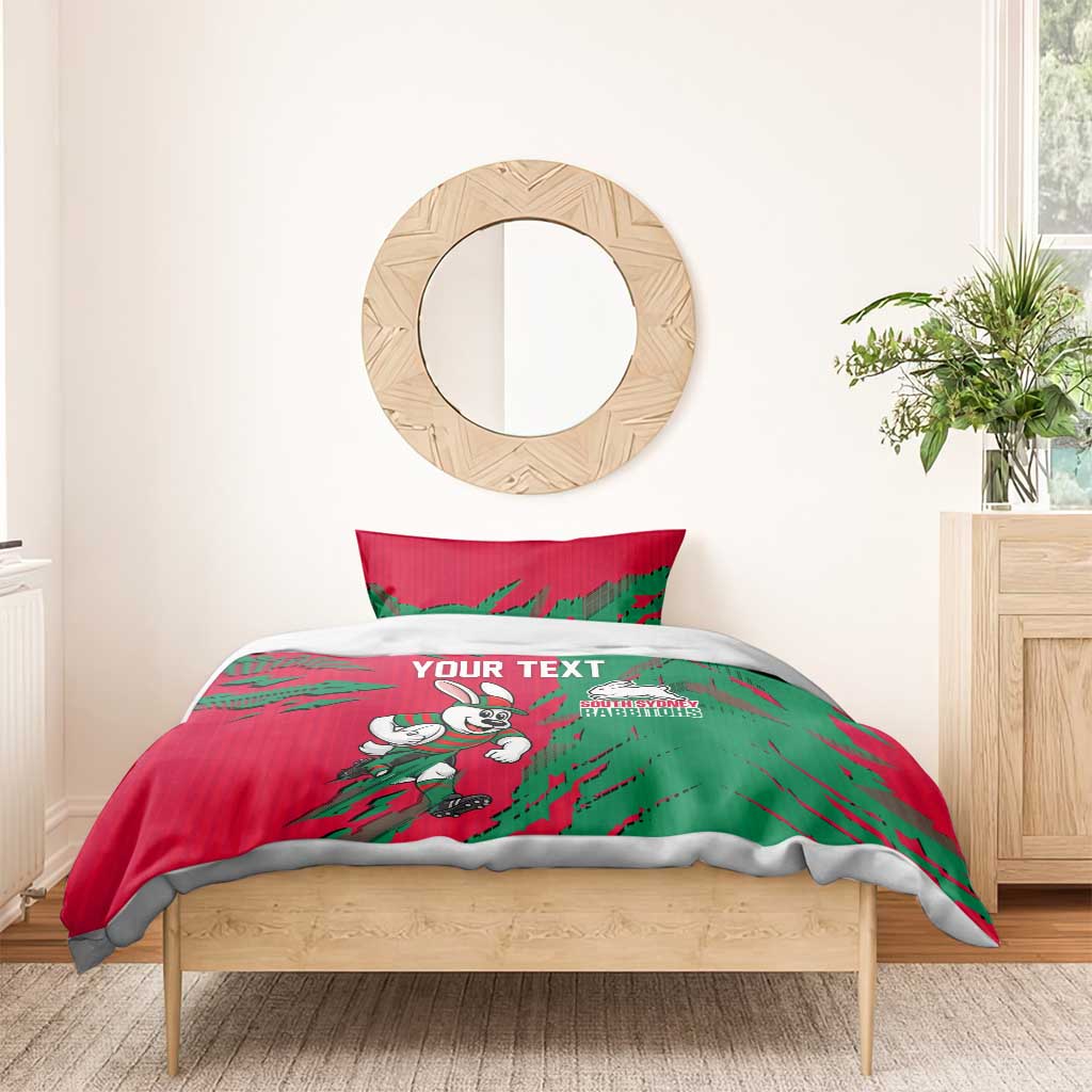 Personalized South Sydney Rabbitohs Bedding Set Dynamic Lightning Mascot Rugby Australia