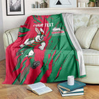Personalized South Sydney Rabbitohs Blanket Dynamic Lightning Mascot Rugby Australia