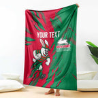 Personalized South Sydney Rabbitohs Blanket Dynamic Lightning Mascot Rugby Australia