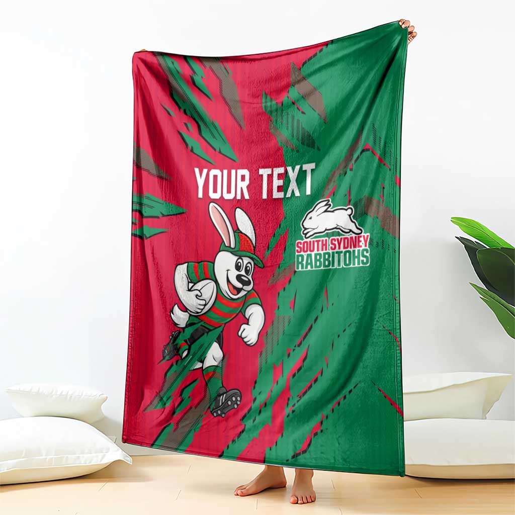 Personalized South Sydney Rabbitohs Blanket Dynamic Lightning Mascot Rugby Australia