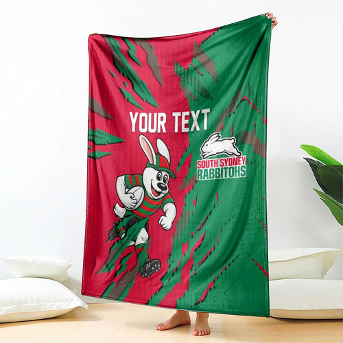 Personalized South Sydney Rabbitohs Blanket Dynamic Lightning Mascot Rugby Australia