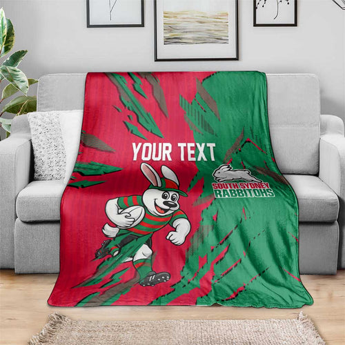 Personalized South Sydney Rabbitohs Blanket Dynamic Lightning Mascot Rugby Australia