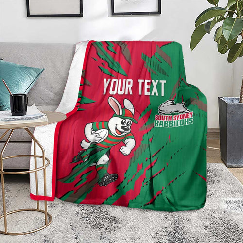 Personalized South Sydney Rabbitohs Blanket Dynamic Lightning Mascot Rugby Australia
