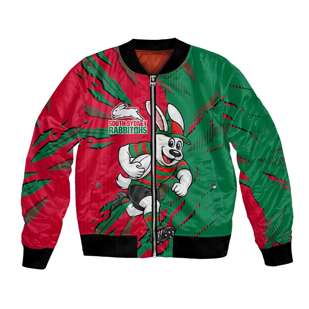 Personalized South Sydney Rabbitohs Bomber Jacket Dynamic Lightning Mascot Rugby Australia