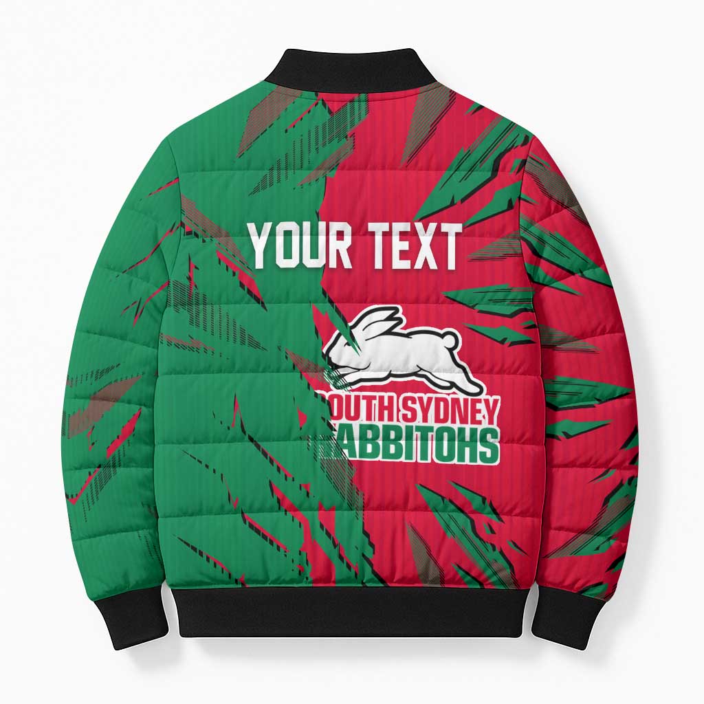 Personalized South Sydney Rabbitohs Bomber Puffer Jacket Dynamic Lightning Mascot Rugby Australia