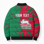 Personalized South Sydney Rabbitohs Bomber Puffer Jacket Dynamic Lightning Mascot Rugby Australia