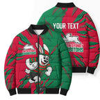 Personalized South Sydney Rabbitohs Bomber Puffer Jacket Dynamic Lightning Mascot Rugby Australia
