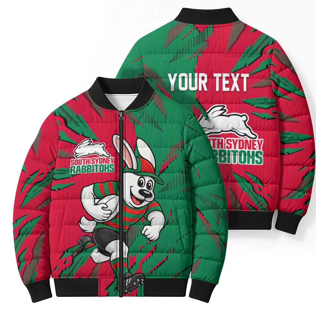 Personalized South Sydney Rabbitohs Bomber Puffer Jacket Dynamic Lightning Mascot Rugby Australia