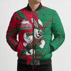 Personalized South Sydney Rabbitohs Bomber Puffer Jacket Dynamic Lightning Mascot Rugby Australia