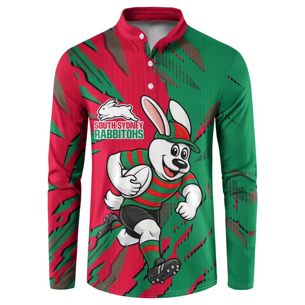 Personalized South Sydney Rabbitohs Button Sweatshirt Dynamic Lightning Mascot Rugby Australia