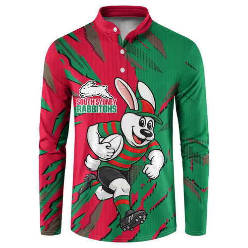 Personalized South Sydney Rabbitohs Button Sweatshirt Dynamic Lightning Mascot Rugby Australia