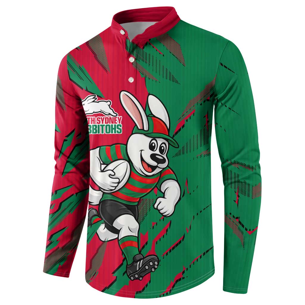 Personalized South Sydney Rabbitohs Button Sweatshirt Dynamic Lightning Mascot Rugby Australia