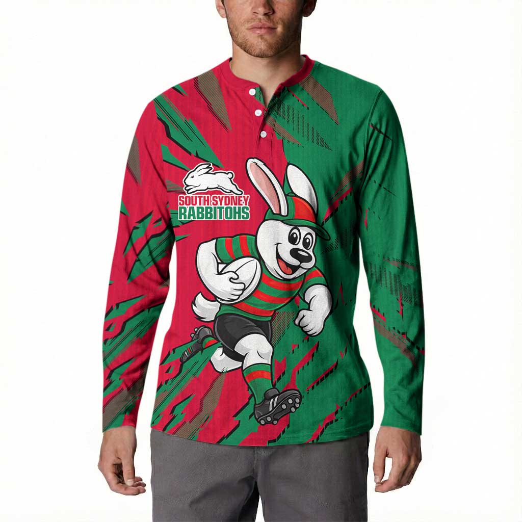 Personalized South Sydney Rabbitohs Button Sweatshirt Dynamic Lightning Mascot Rugby Australia