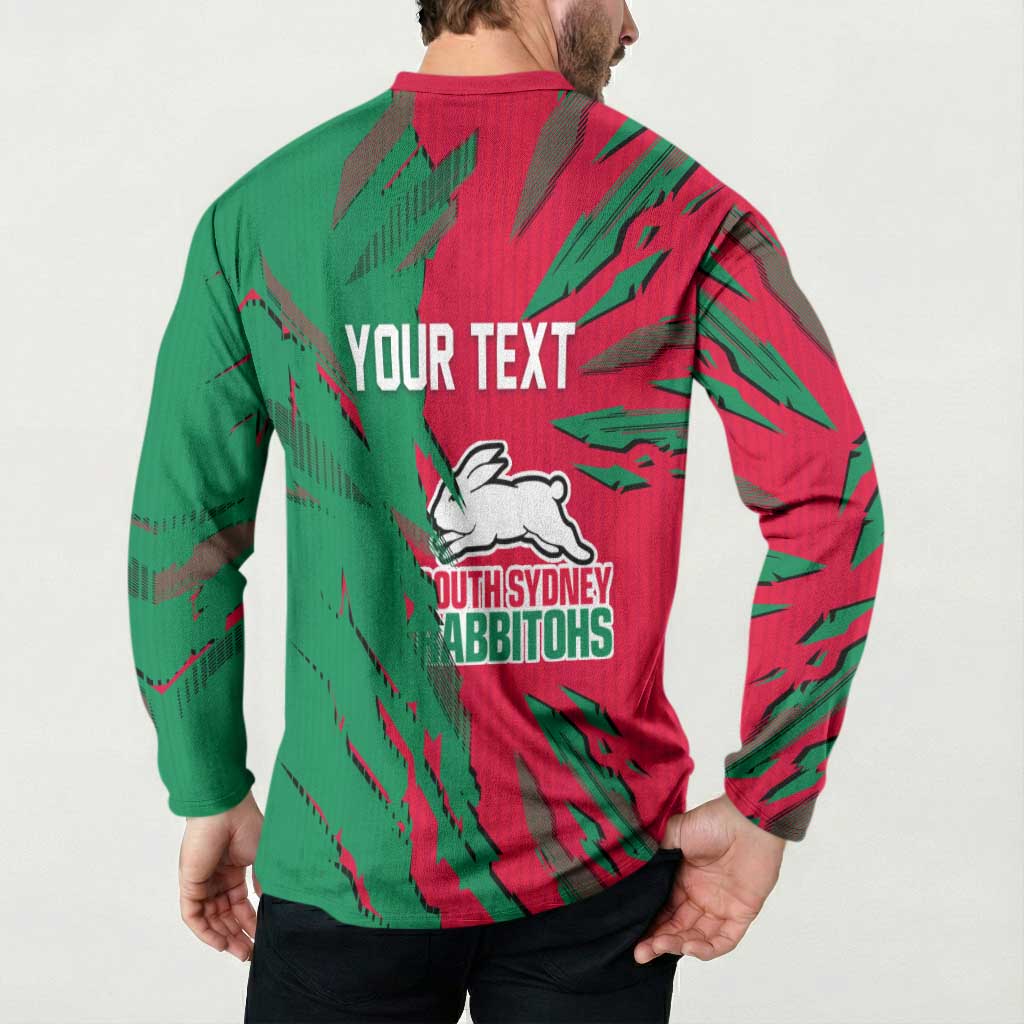 Personalized South Sydney Rabbitohs Button Sweatshirt Dynamic Lightning Mascot Rugby Australia