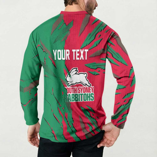 Personalized South Sydney Rabbitohs Button Sweatshirt Dynamic Lightning Mascot Rugby Australia