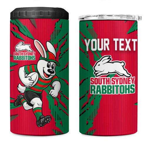 Personalized South Sydney Rabbitohs 4 in 1 Can Cooler Tumbler Dynamic Lightning Mascot Rugby Australia