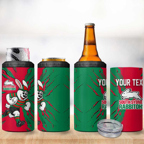 Personalized South Sydney Rabbitohs 4 in 1 Can Cooler Tumbler Dynamic Lightning Mascot Rugby Australia