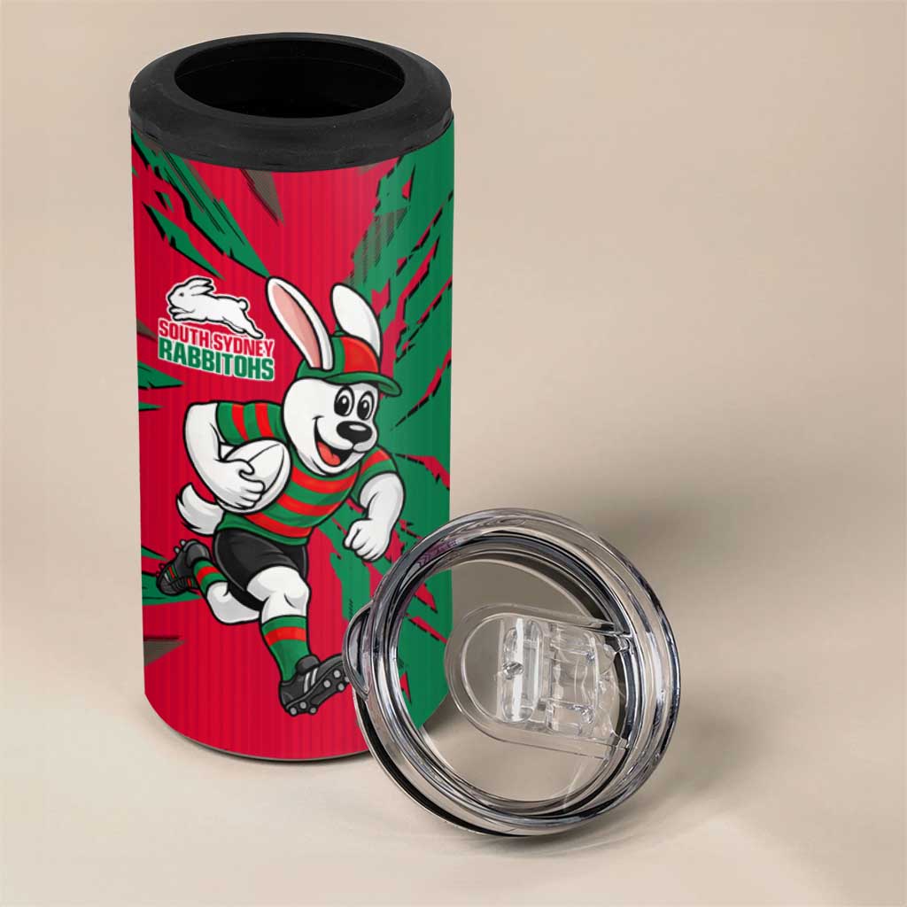 Personalized South Sydney Rabbitohs 4 in 1 Can Cooler Tumbler Dynamic Lightning Mascot Rugby Australia