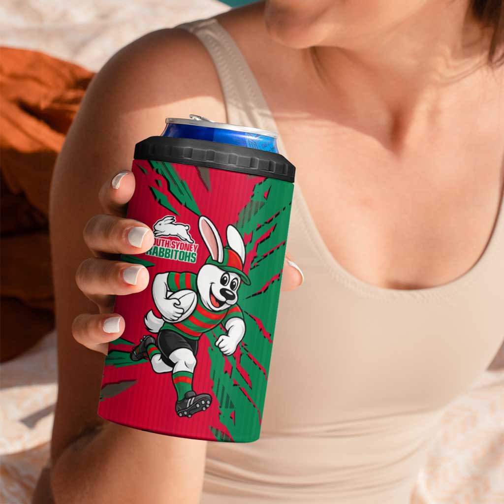 Personalized South Sydney Rabbitohs 4 in 1 Can Cooler Tumbler Dynamic Lightning Mascot Rugby Australia