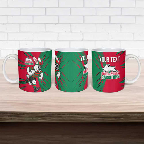 Personalized South Sydney Rabbitohs Ceramic Mug Dynamic Lightning Mascot Rugby Australia