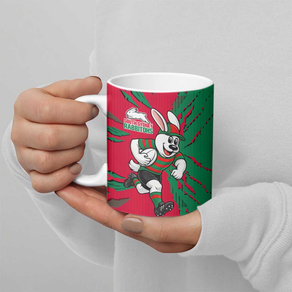 Personalized South Sydney Rabbitohs Ceramic Mug Dynamic Lightning Mascot Rugby Australia