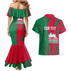 Personalized South Sydney Rabbitohs Couples Matching Mermaid Dress and Hawaiian Shirt Dynamic Lightning Mascot Rugby Australia