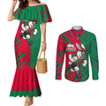 Personalized South Sydney Rabbitohs Couples Matching Mermaid Dress and Long Sleeve Button Shirt Dynamic Lightning Mascot Rugby Australia
