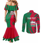Personalized South Sydney Rabbitohs Couples Matching Mermaid Dress and Long Sleeve Button Shirt Dynamic Lightning Mascot Rugby Australia