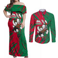 Personalized South Sydney Rabbitohs Couples Matching Off Shoulder Maxi Dress and Long Sleeve Button Shirt Dynamic Lightning Mascot Rugby Australia