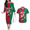 Personalized South Sydney Rabbitohs Couples Matching Off The Shoulder Long Sleeve Dress and Hawaiian Shirt Dynamic Lightning Mascot Rugby Australia