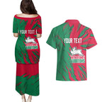 Personalized South Sydney Rabbitohs Couples Matching Puletasi and Hawaiian Shirt Dynamic Lightning Mascot Rugby Australia