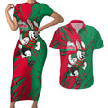 Personalized South Sydney Rabbitohs Couples Matching Short Sleeve Bodycon Dress and Hawaiian Shirt Dynamic Lightning Mascot Rugby Australia