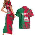 Personalized South Sydney Rabbitohs Couples Matching Short Sleeve Bodycon Dress and Hawaiian Shirt Dynamic Lightning Mascot Rugby Australia